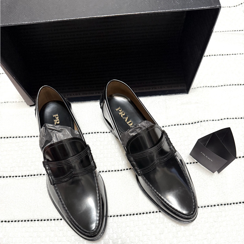 Auth Prada Calzature Uomo Soazzolato Nero European Size 6 Brand New WBox